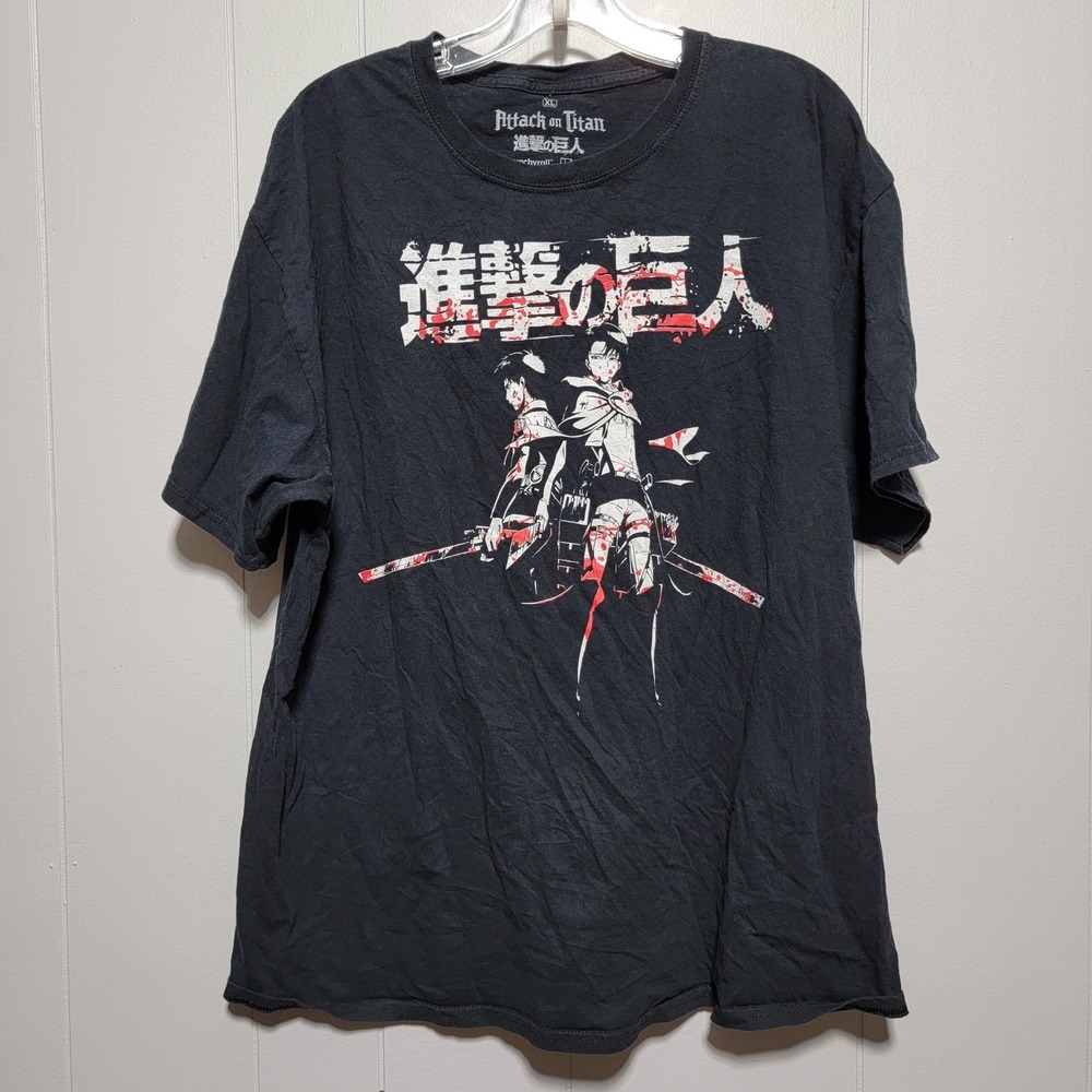 Attack on Titan Graphic T Shirt Mens XL Crunchyroll Anime Manga Black‎ Cotton